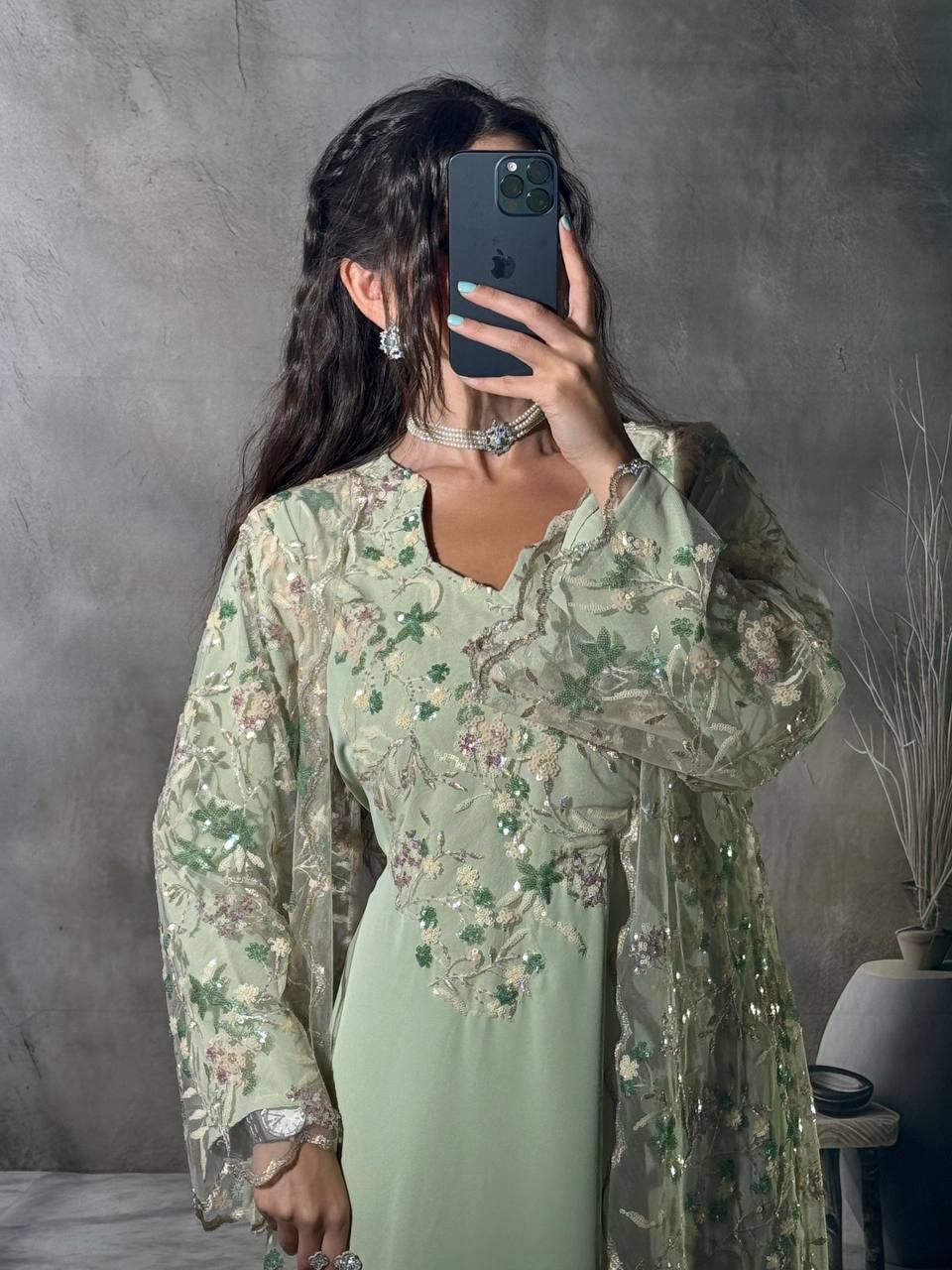 Elegant Two-Piece Mesh Dress with Sequins & Embroidery