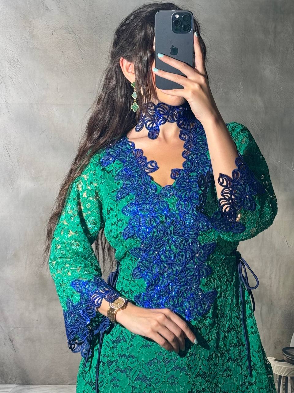 French Lace Dress with Handcrafted Cutwork & Embroidery