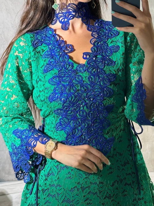 French Lace Dress with Handcrafted Cutwork & Embroidery