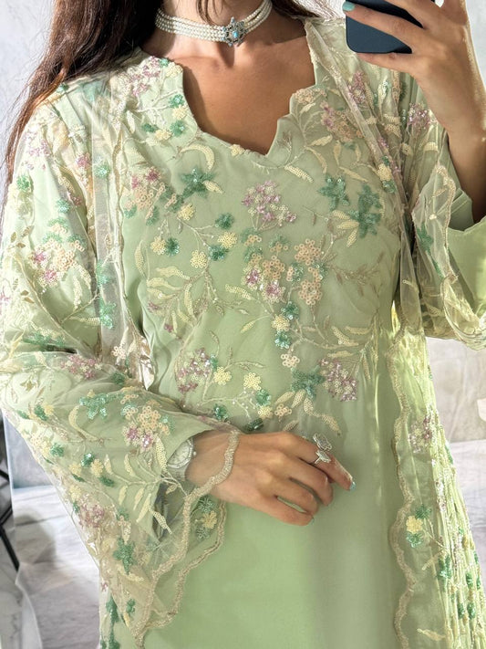 Elegant Two-Piece Mesh Dress with Sequins & Embroidery