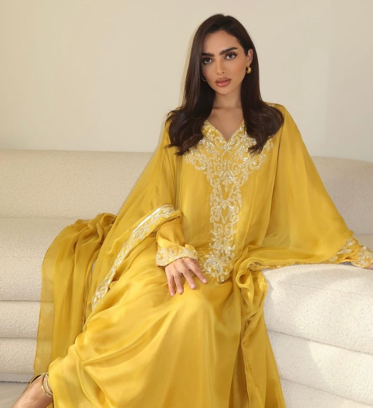 Handcrafted Mkhawar – Yellow & Honey Embroidery