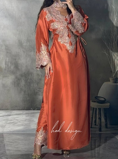 Natural Indian Silk Kaftan with Handcrafted Lace Embroidery