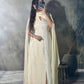 Elegant White Silk Dress with Left-Side Slit and Long One-Shoulder Sleeve