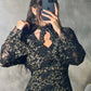 Black Full-Length Lace Dress with Multicolor Embroidery