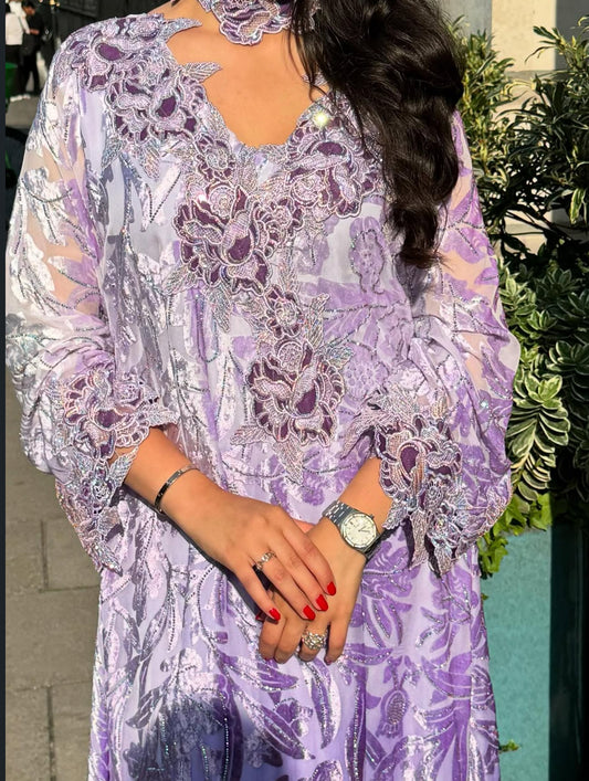 Purple Embroidered Chiffon Jalabiya Limited Edition