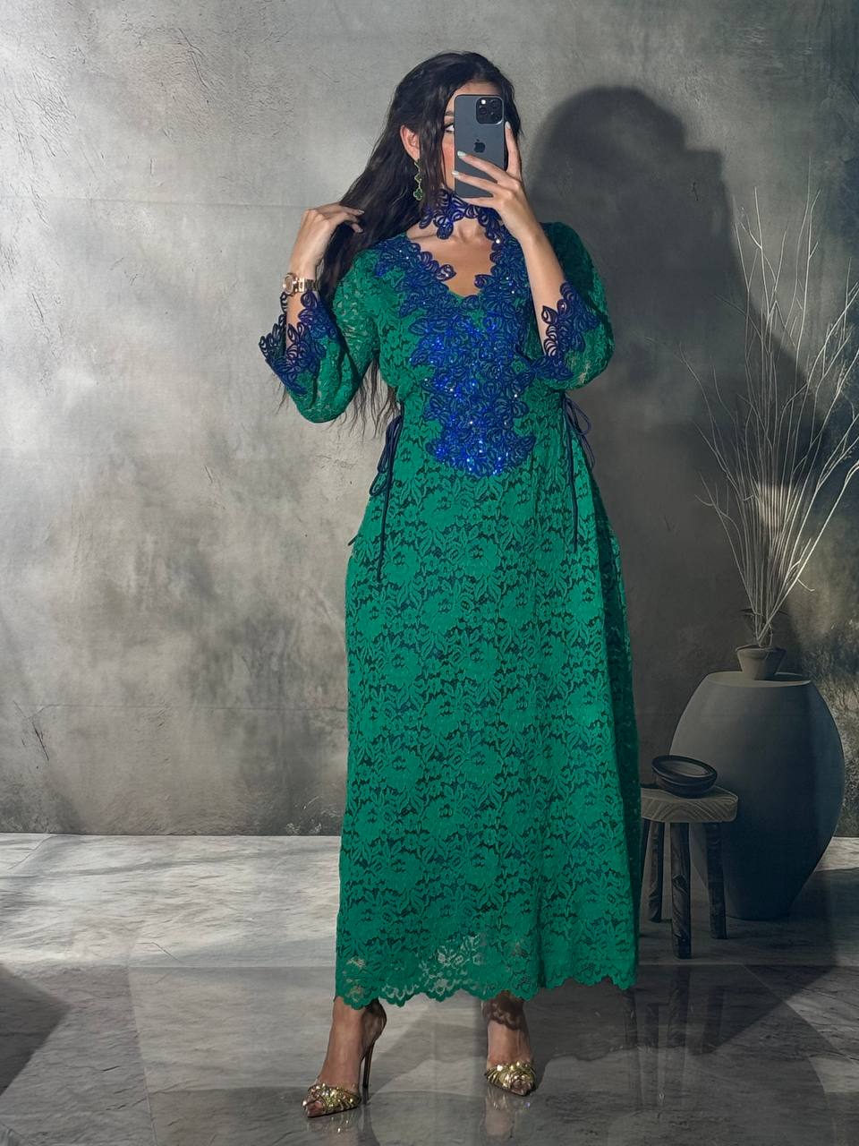 French Lace Dress with Handcrafted Cutwork & Embroidery