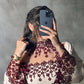 Elegant Off-White Crepe Kaftan with Burgundy Floral Lace