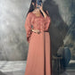 Peach Coral Embroidered Dress with Beaded Floral Appliqué