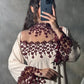 Elegant Off-White Crepe Kaftan with Burgundy Floral Lace