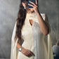 Elegant White Silk Dress with Left-Side Slit and Long One-Shoulder Sleeve